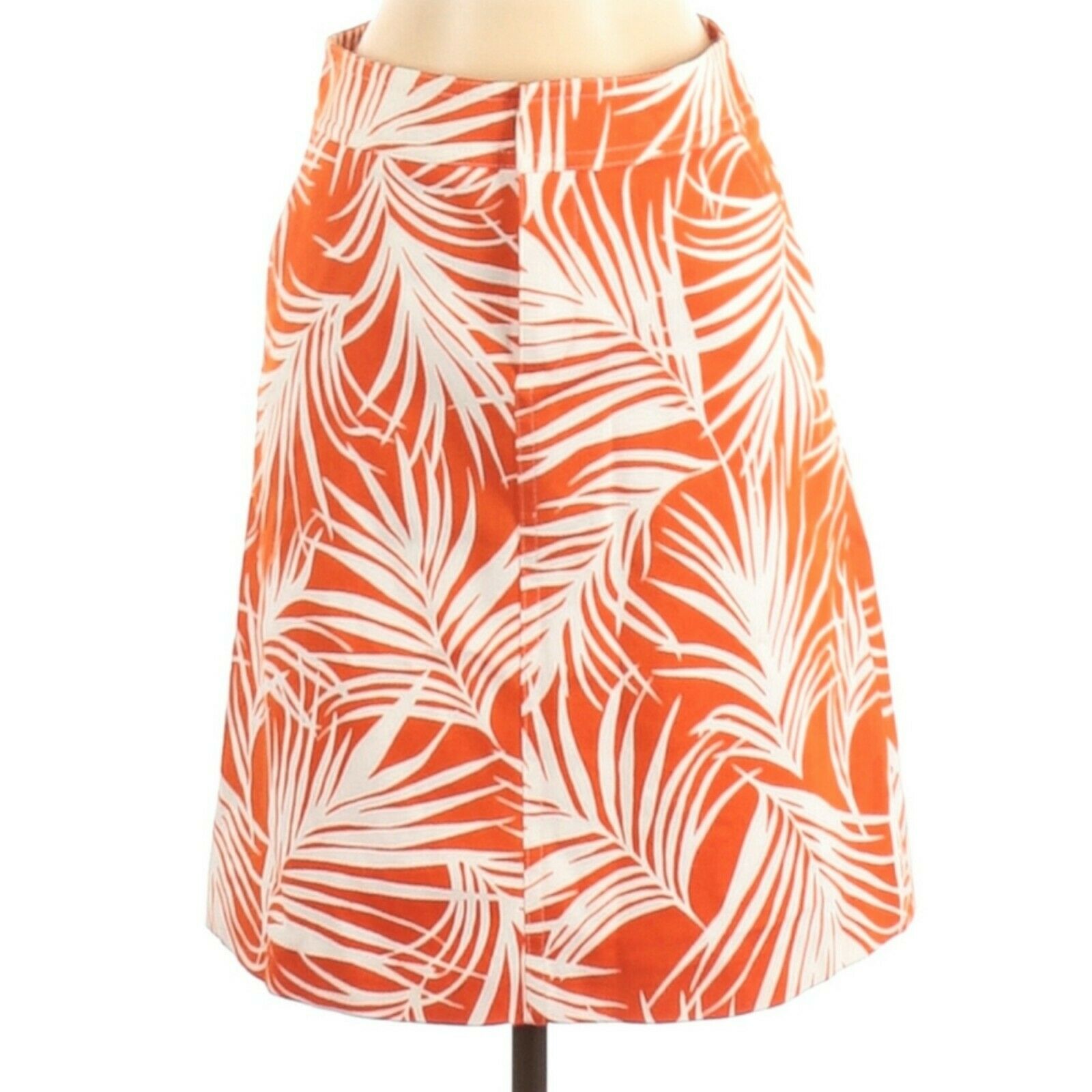Hugo Boss Vasara Tropical Palm Leaf Print A-Line Skirt Orange White Size 2 New